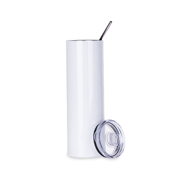 30oz Straight Stainless Steel Tumbler with Straw &#x26; Lid (White)