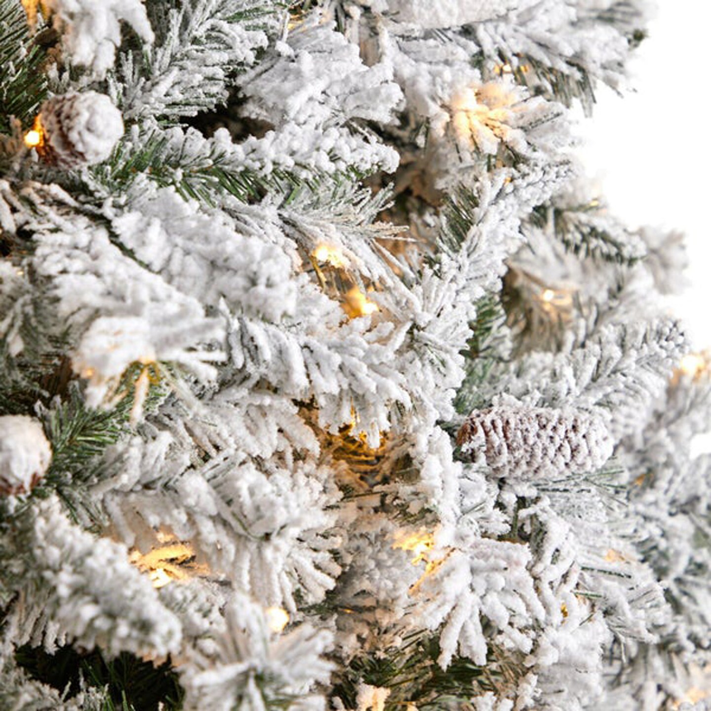 Nearly Natural Home Decorative 10&#x27; Flocked White River Mountain Pine Artificial Christmas Tree with Pinecones and 800 Clear LED Lights