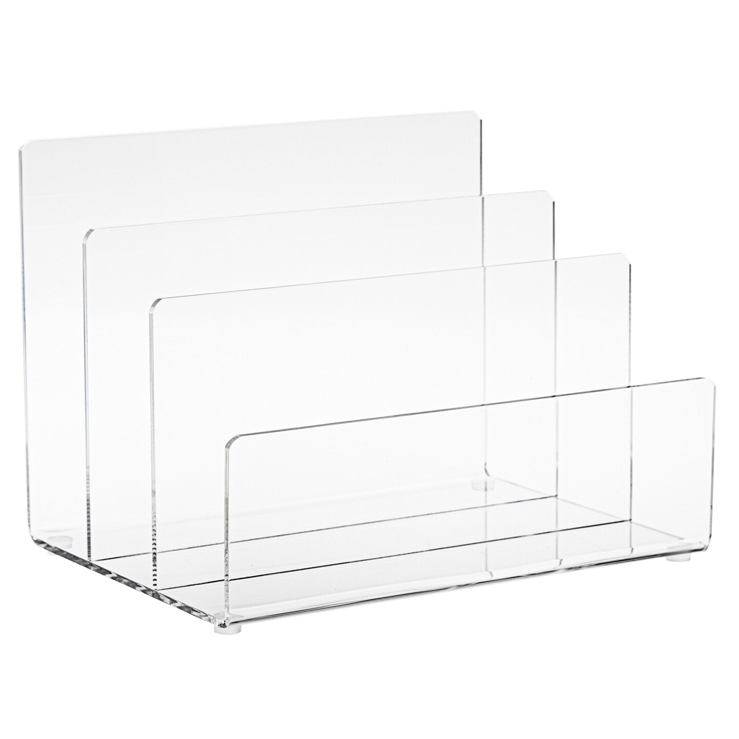 Clear Acrylic Folder Holder with 3 Sections and Rounded Edges for Paper Files, Documents, Envelopes, Desk Organizer for School and Office Supplies (9 x 6.75 x 6.6 In)