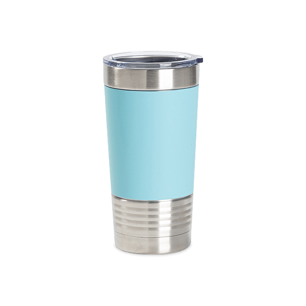 20oz Stainless Steel Tumber with Removable Silicone Sleeve (Light Blue/White)