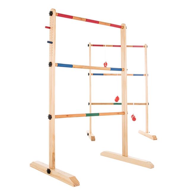 Hey Play Wooden Outdoor Ladder Toss Game Set with 6 Bolas & Storage Bag