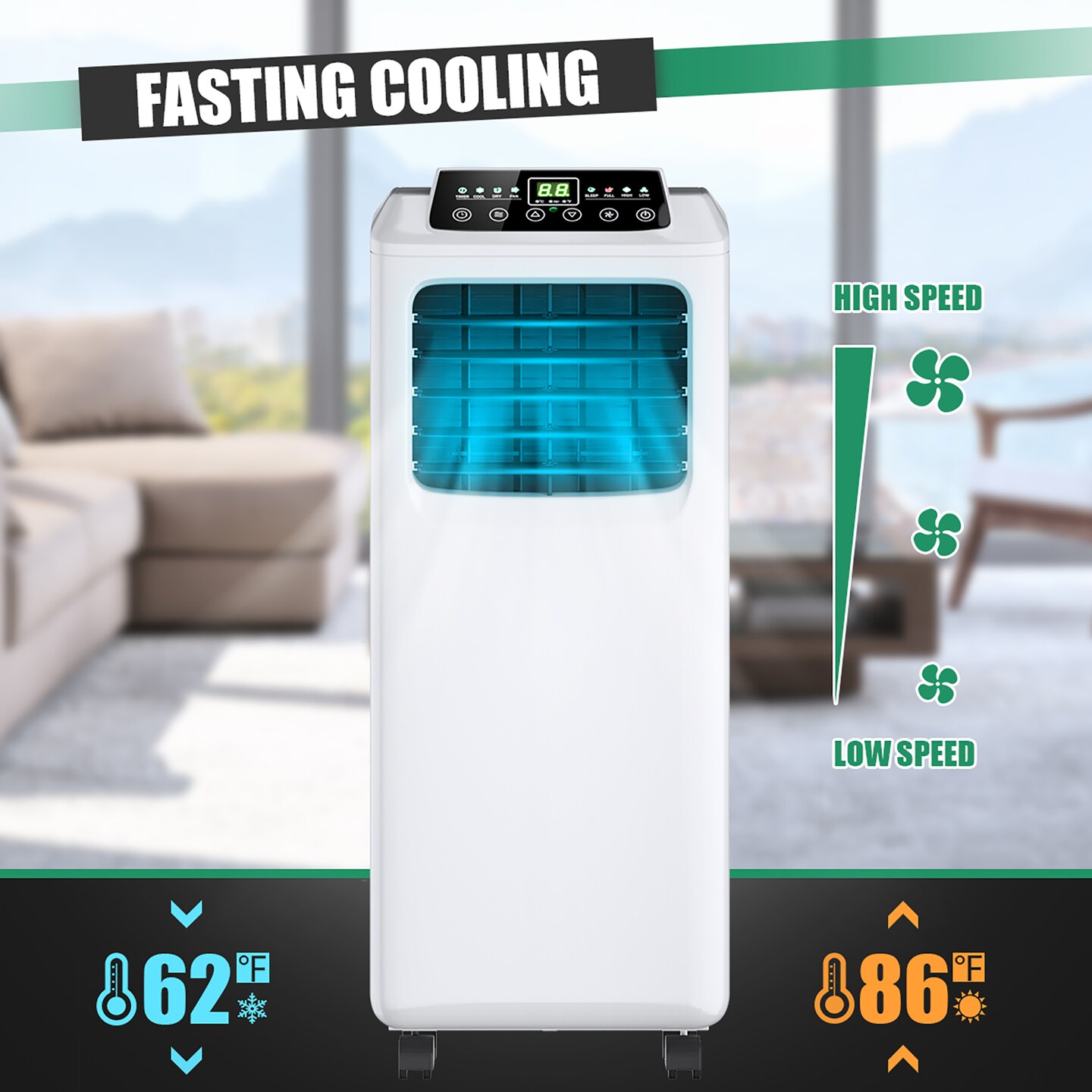 Costway 5500 BTU (9000 BTU ASHRAE) 3-in-1 Portable Air Conditioner w/Built-in Dehumidifier and Window Kit