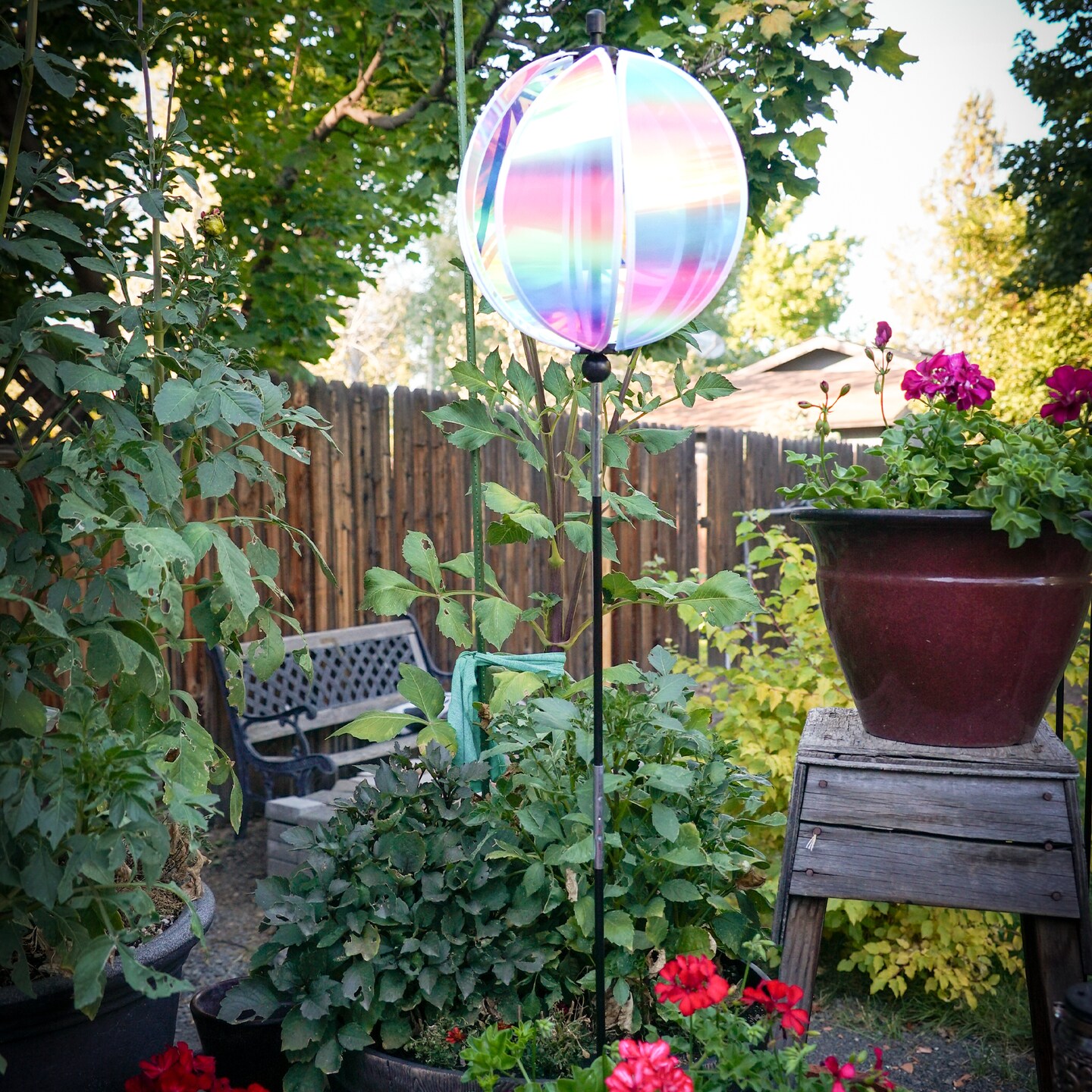 In the Breeze 2634 &#x2014; 11-inch Striped Iridescent Gazing Ball Spinner