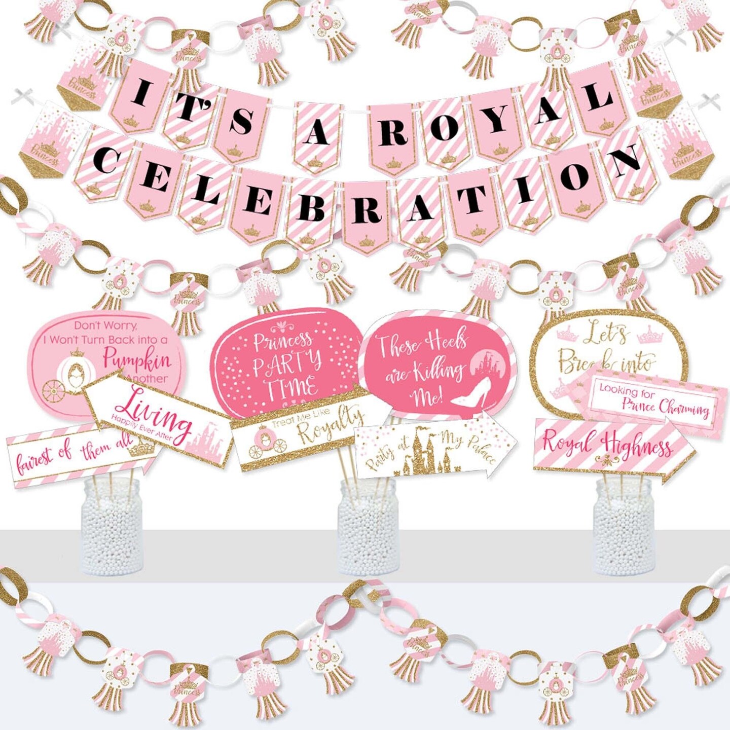 Big Dot of Happiness Little Princess Crown - Banner and Photo Booth Decor - Princess Baby Shower or Birthday Party Supplies Kit - Doterrific Bundle