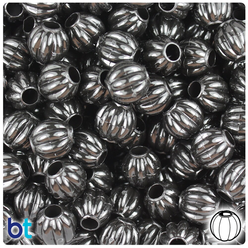 BeadTin Black Opaque 10mm Melon Plastic Pony Beads (300pcs)