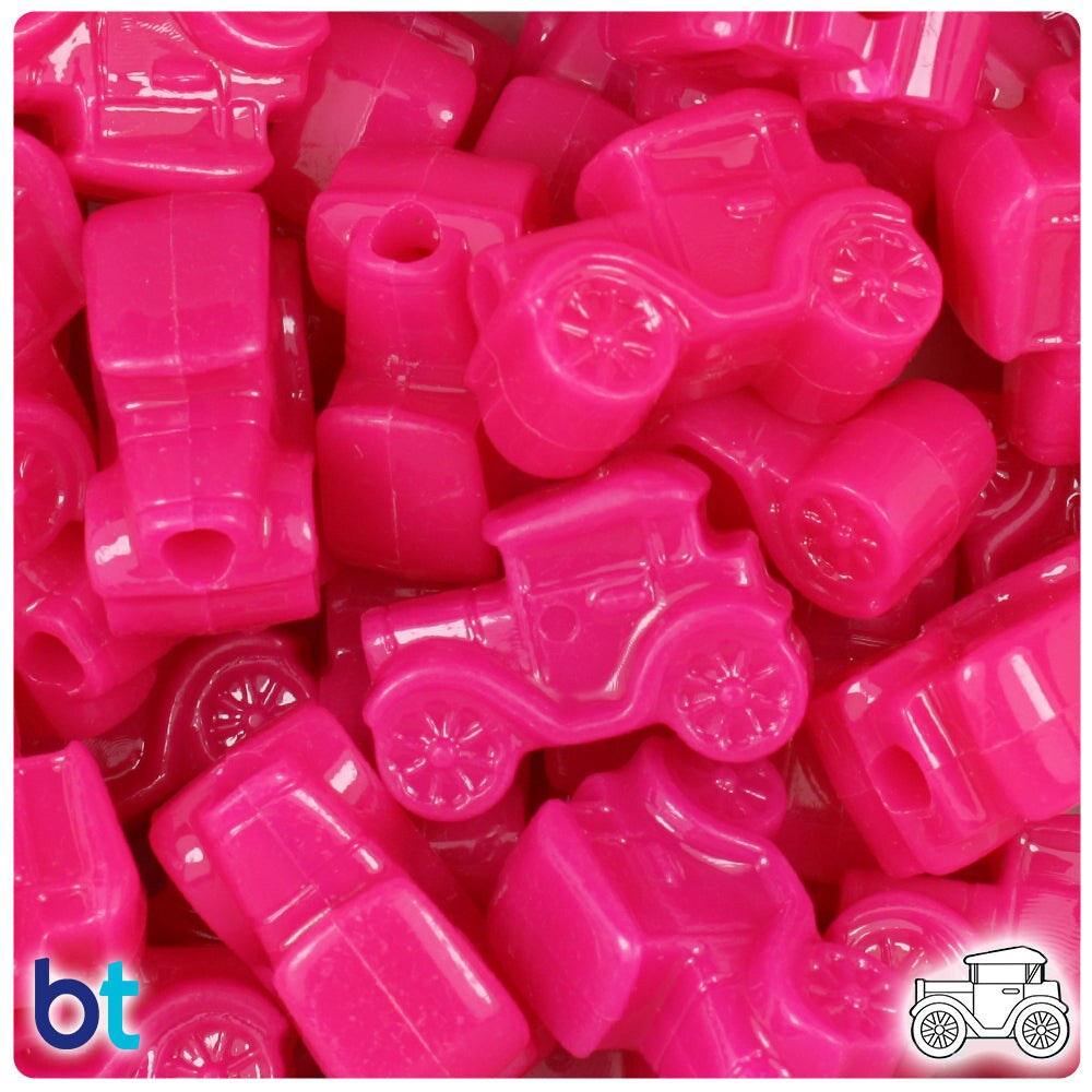 BeadTin Magenta Neon Bright 25mm Car Plastic Pony Beads (24pcs)