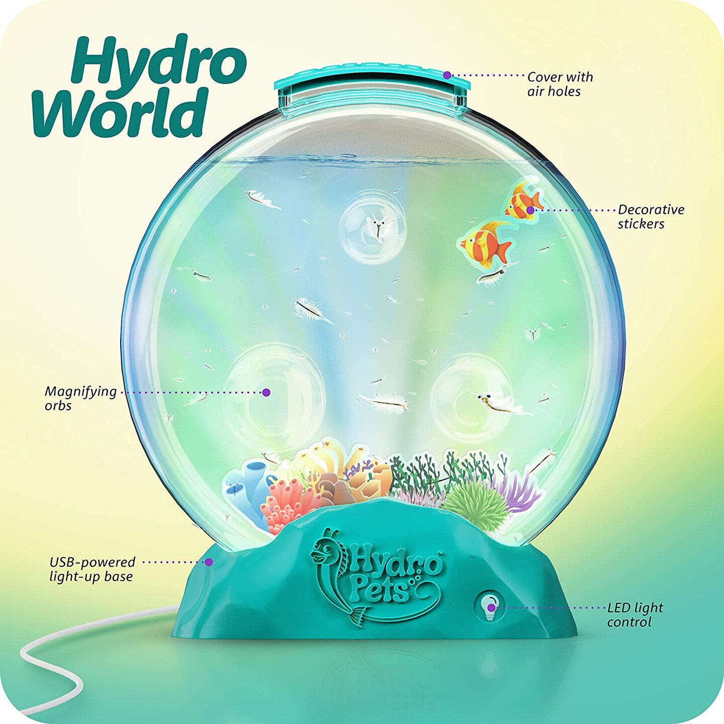 HydroPets Live Sea Pets Habitat Kit, Light Up Tank - Science Experiments Kits - Educational STEM Kids Hatch &#x26; Grow Aquatic Pets Gift Toys for Boys &#x26; Girls