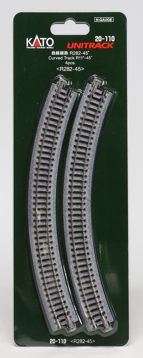 Kato N-Scale Kato USA Model Train Products Unitrack, 282mm (11") Radius 45-Degree Curve Track (4-Piece) Train Track