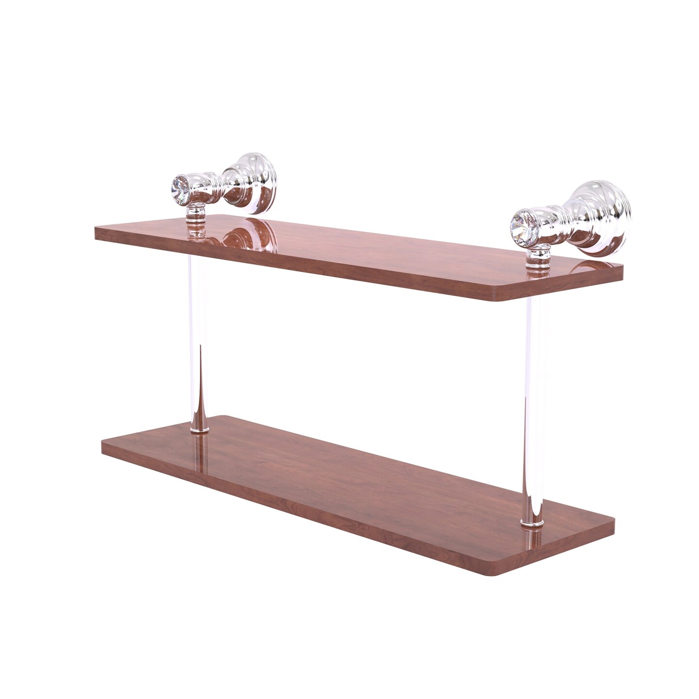 Carolina Crystal Collection 16 Inch Two Tiered Wood Shelf - Polished Chrome