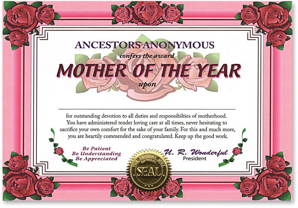 Mother Of The Year Certificate (Pack of 6)