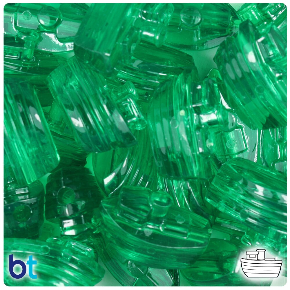 BeadTin Emerald Transparent 25mm Boat Plastic Pony Beads (24pcs)