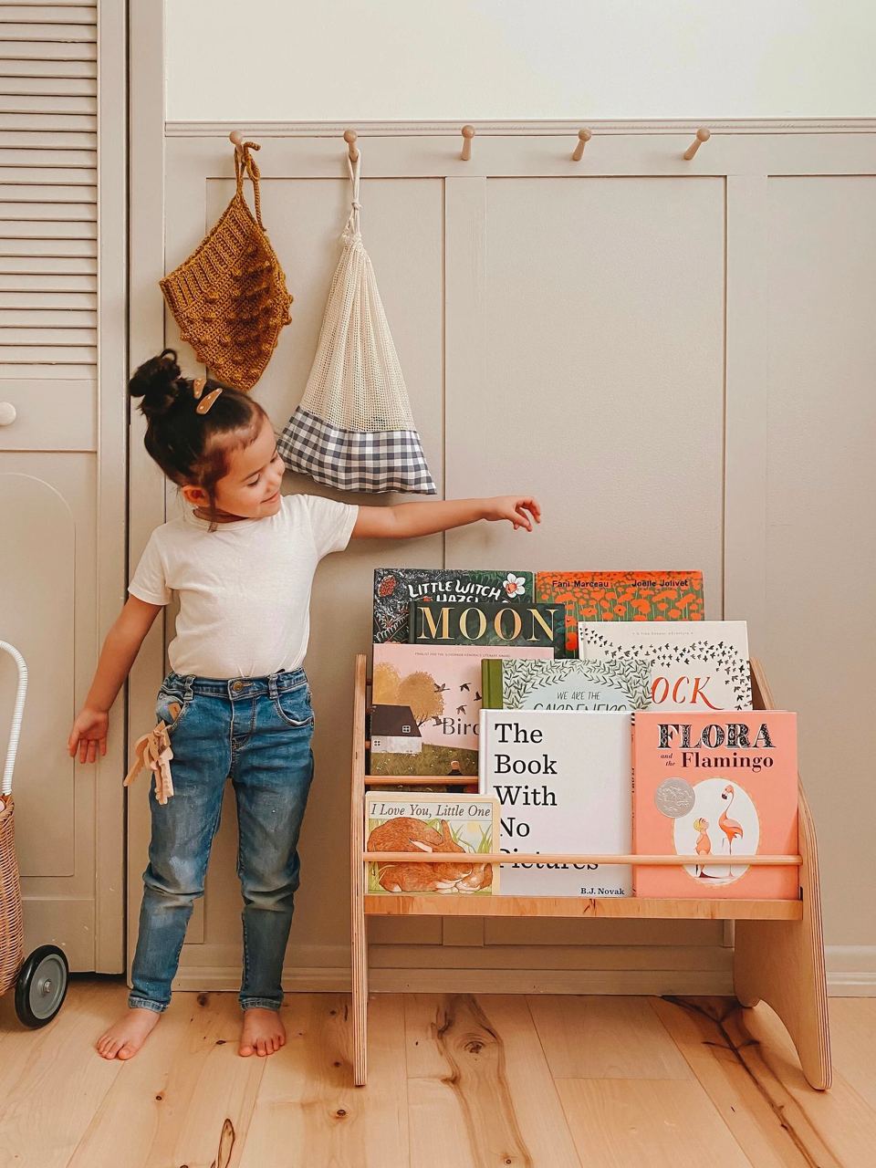 Montessori Bookshelf, Wooden Kids Bookcase,Baby Neutral Room Storage, Nursery Decor