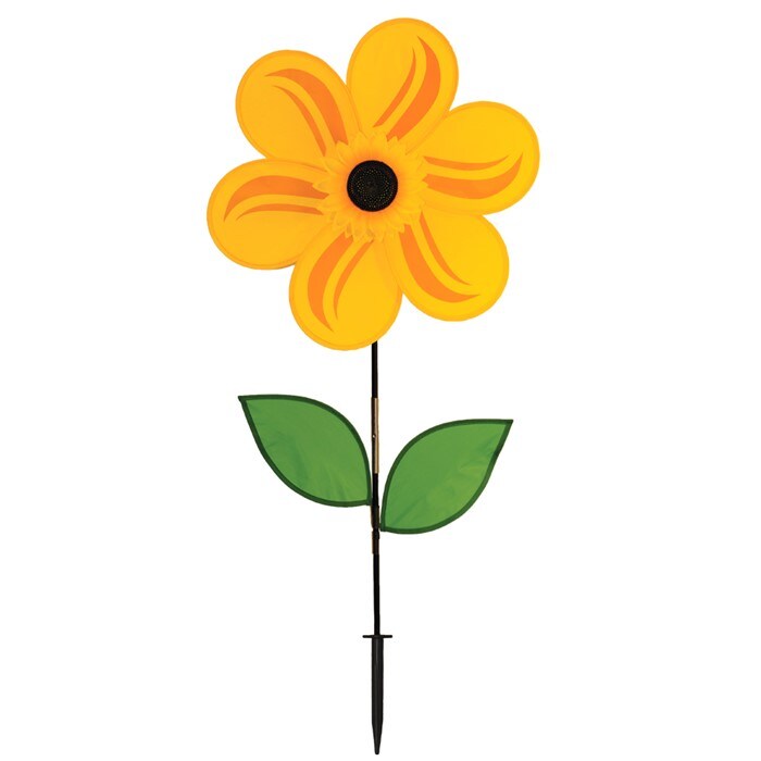 In the Breeze 19 Inch Yellow Sunflower Wind Spinner with Leaves - Includes Ground Stake - Colorful Flower for your Yard and Garden
