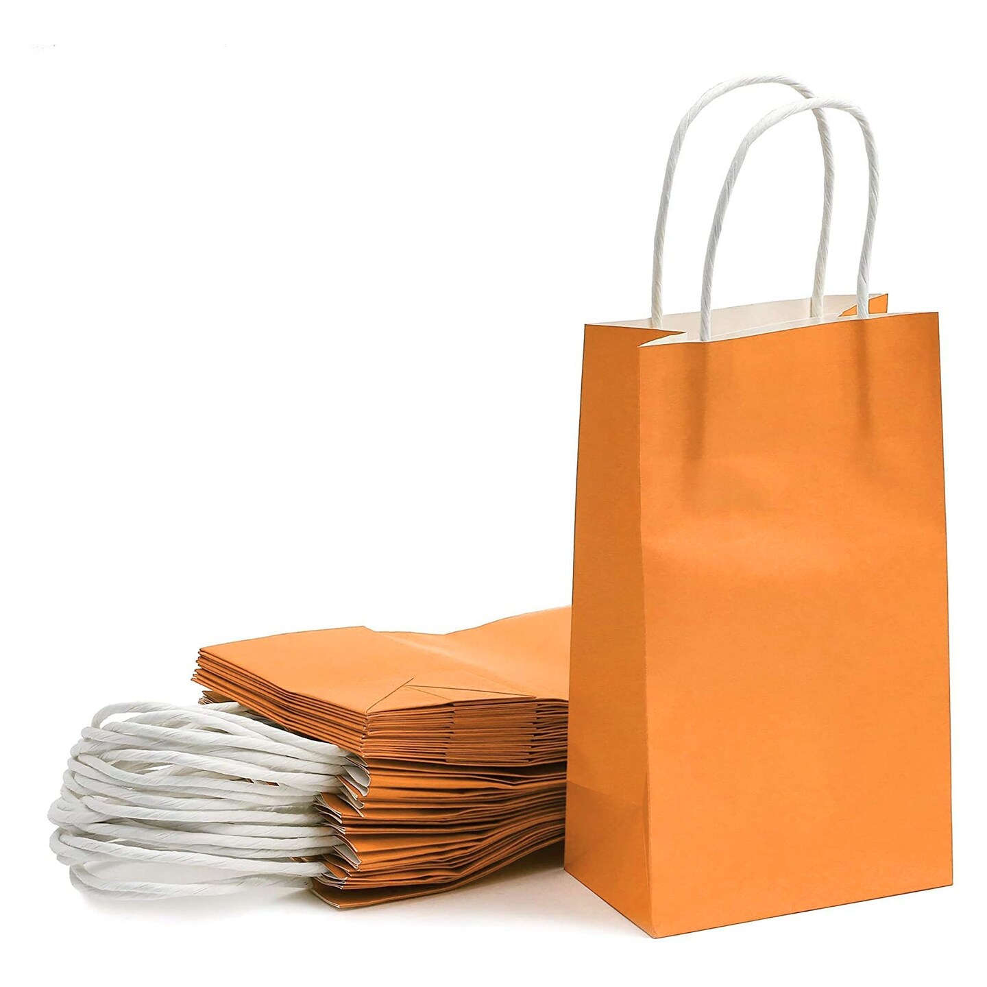 25-Pack Orange Gift Bags with Handles - Small Paper Treat Bags for Birthday, Wedding, Retail (5.3x3.2x9 In)