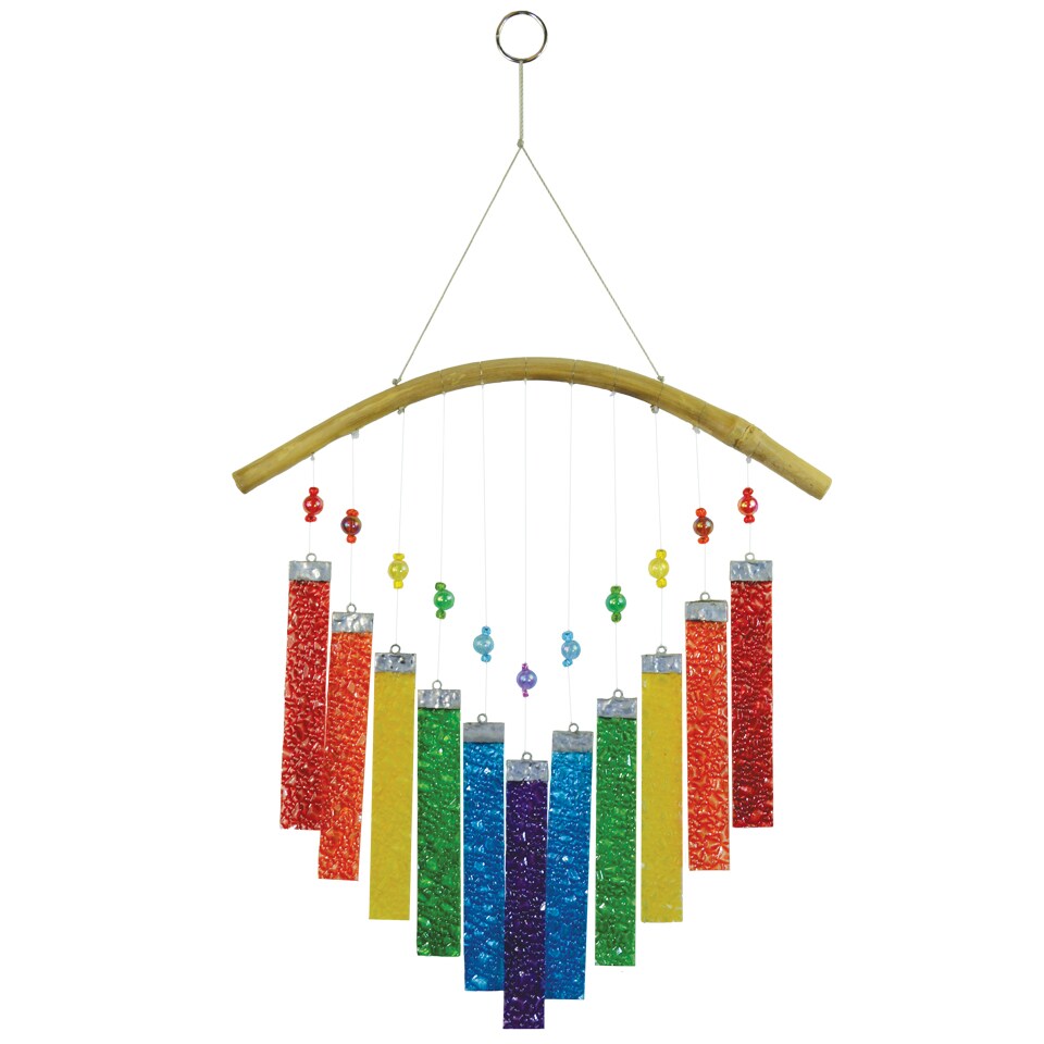 In the Breeze 7025 &#x2014; Rainbow Textured Glass Mobile Wind Chime - Colorful Hanging Suncatcher - Hanging Glass Decoration