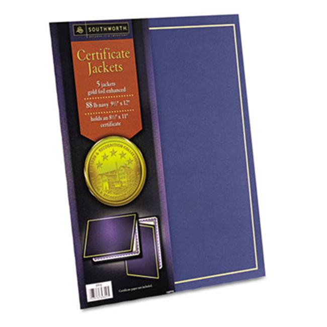 Southworth PF6 Certificate Holder- 12 x 9-1/2- Navy/w Gold Border- 5/Pack