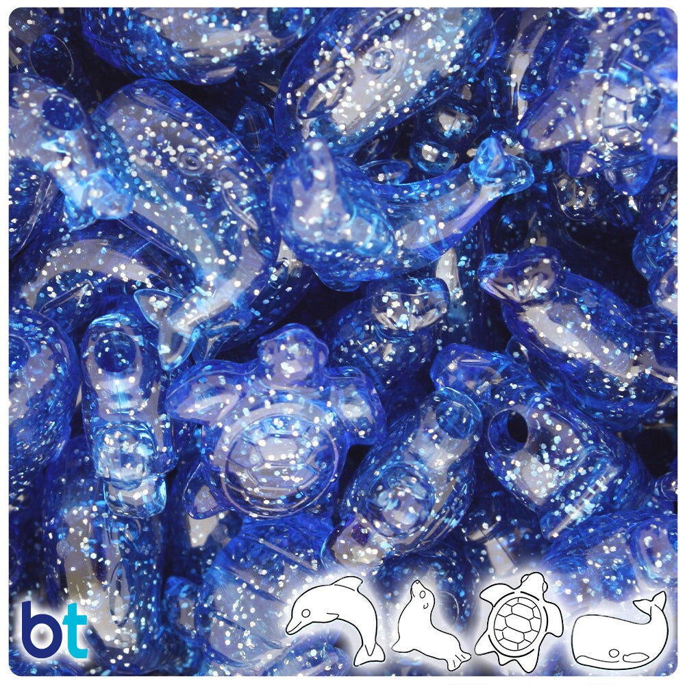 BeadTin Dark Sapphire Sparkle Marine Life Plastic Pony Beads (2oz)