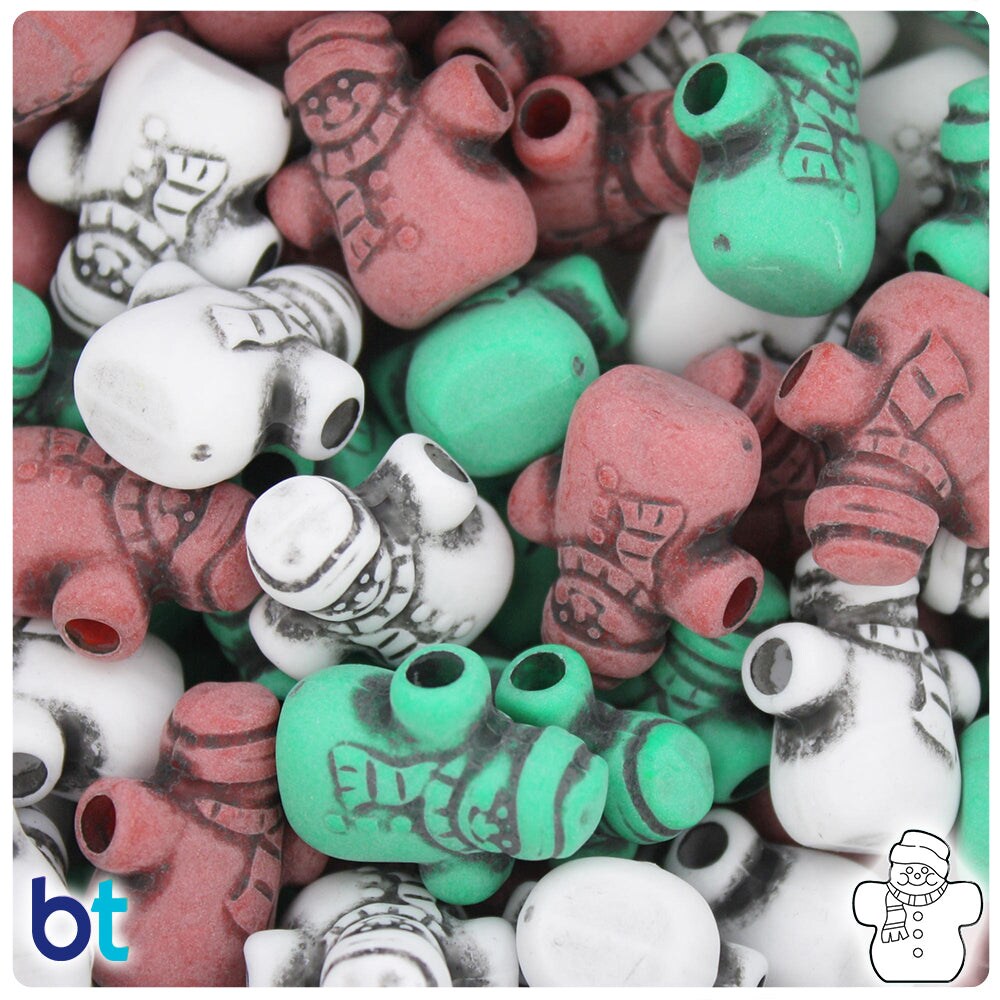 BeadTin Christmas Antique Mix 22mm Snowmen Plastic Pony Beads (24pcs)