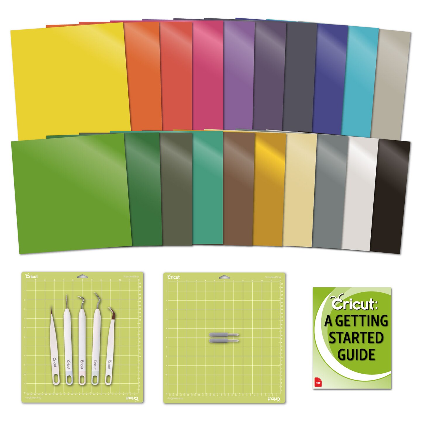 Cricut Explore Air 2 Essentials: Premium Vinyl Value Pack, GripMat, Tool, Fine-Point Blade and eBook