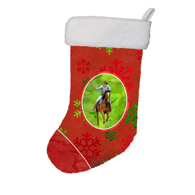 Carolines Treasures SB3127-CS 11 x 8 In. Horse Roper Red Snowflakes Holiday Christmas Stocking