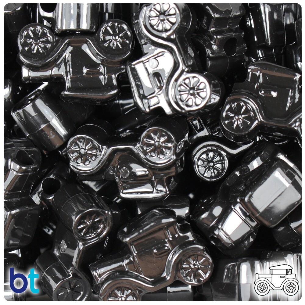 BeadTin Black Opaque 25mm Car Plastic Pony Beads (24pcs)