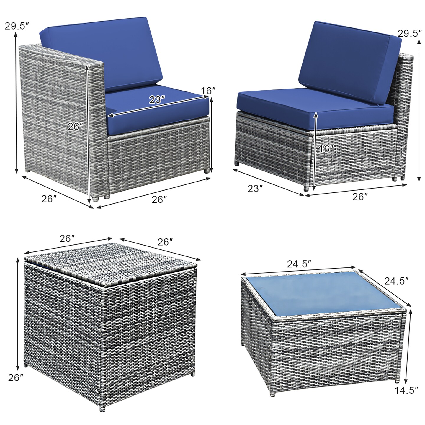 Costway 8 PCS Wicker Sofa Rattan Furniture Set Patio Furniture w/ Storage Table White\ Black\Turquoise\Red