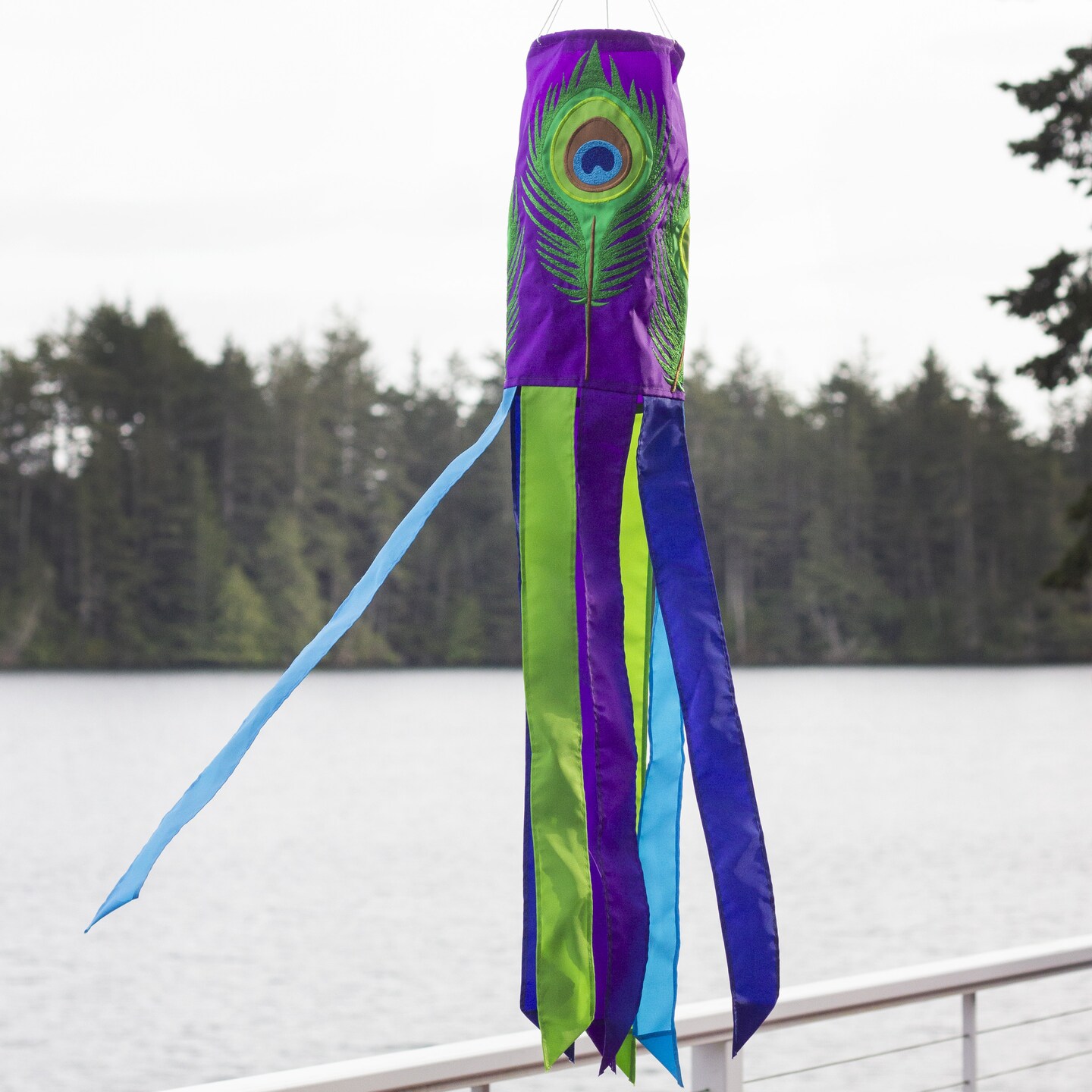 In the Breeze 5180 — Peacock Feather 40" Windsock, Purple, green