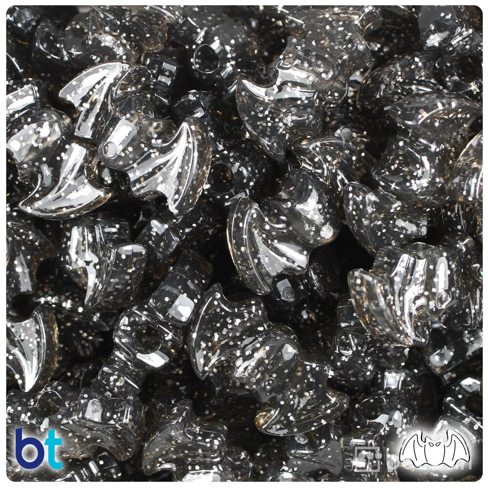 BeadTin Jet Sparkle 25mm Bat Plastic Pony Beads (24pcs)