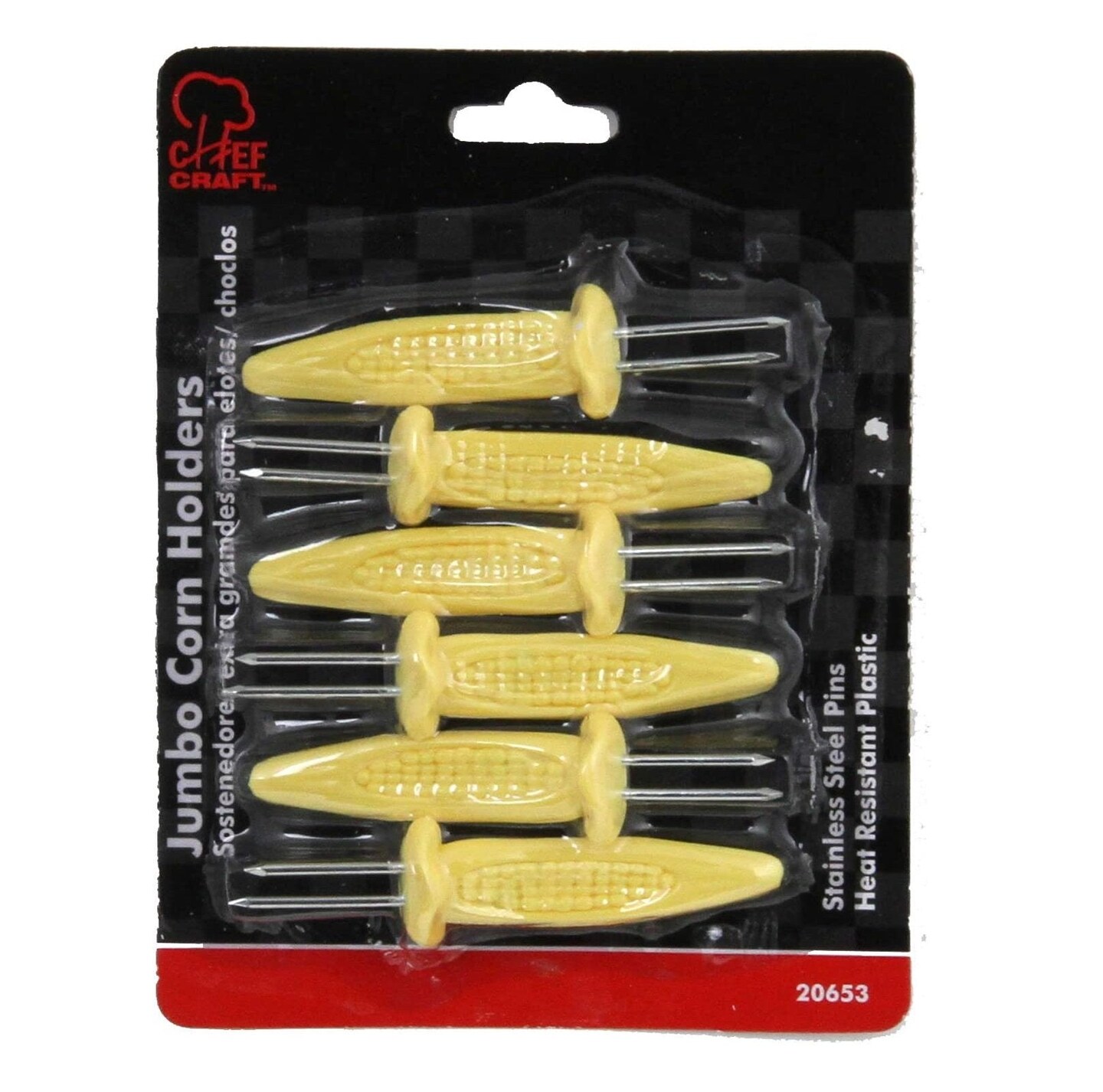 Chef Craft 6pc Jumbo Corn Holders Cob Skewers Set with Stainless Steel Pins