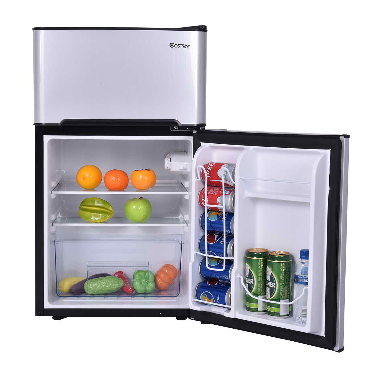 Costway Refrigerator Small Freezer Cooler Fridge Compact 3.2 cu ft. Unit, Grey