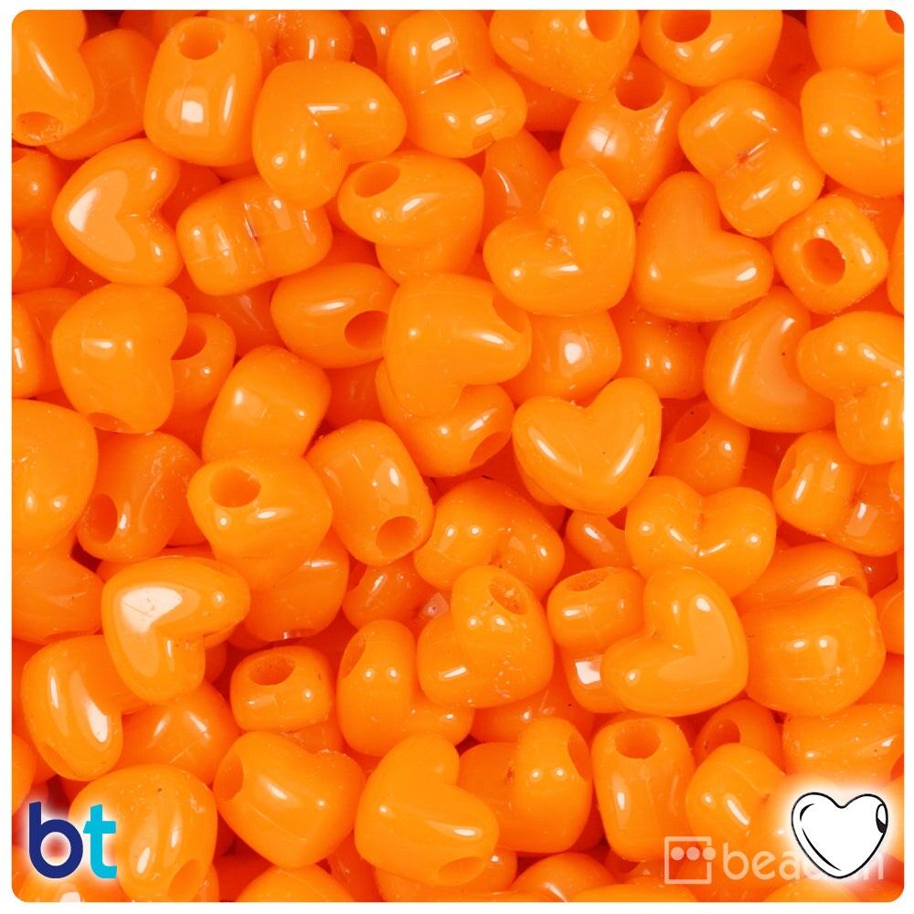 BeadTin Orange Opaque 12mm Heart (HH) Plastic Pony Beads (250pcs)