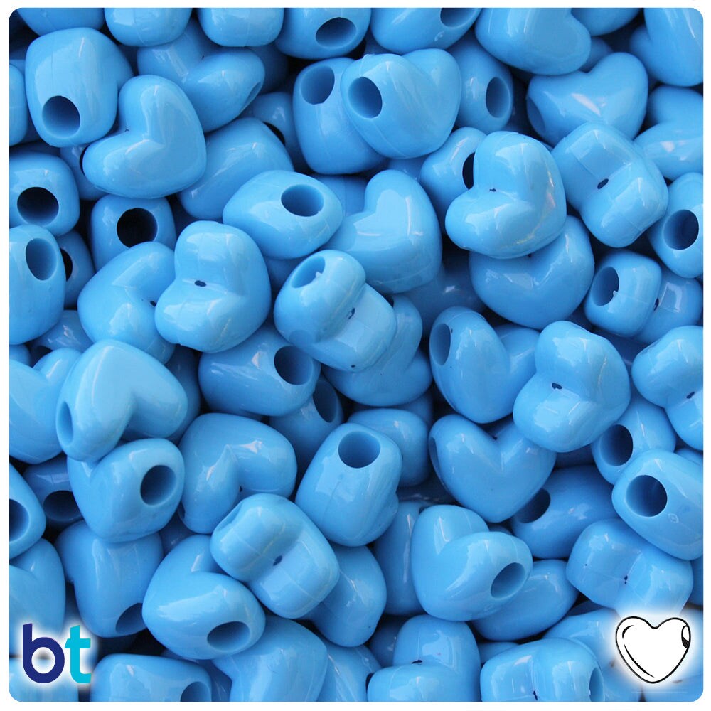BeadTin Baby Blue Opaque 12mm Heart (HH) Plastic Pony Beads (250pcs)