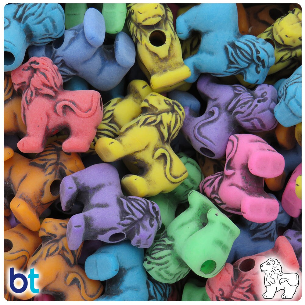 BeadTin Circus Antique Mix 22mm Lion Plastic Pony Beads (24pcs)