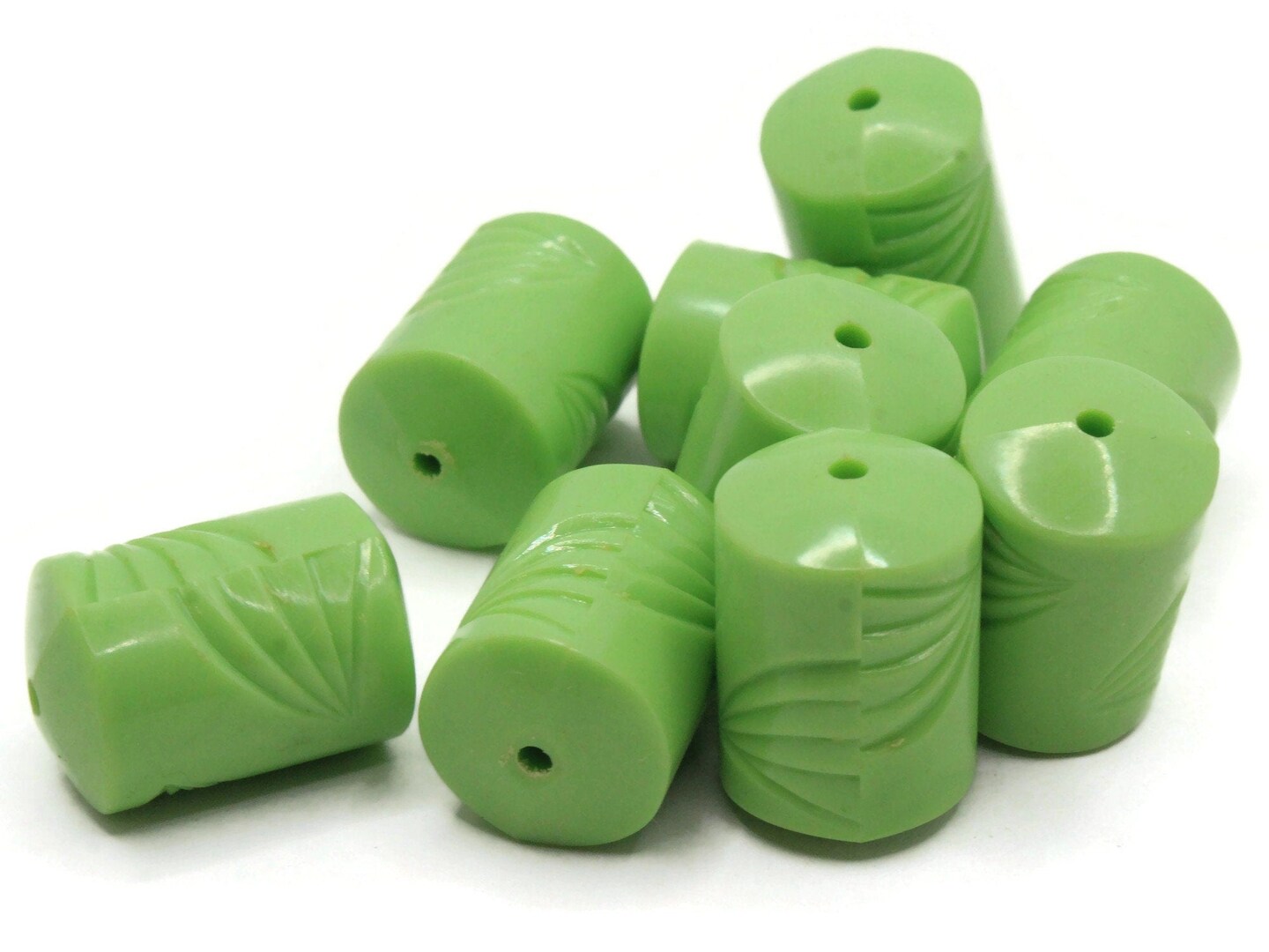 10 22mm Green Plastic Tube With Wave Design Vintage Plastic Beads
