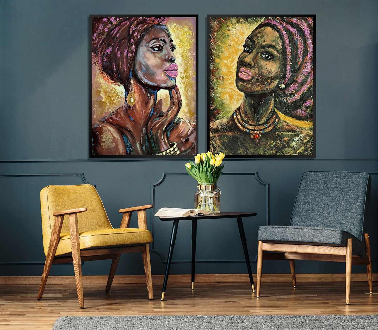 Screen Gems African Woman B Hand Painted Framed Decorative Painting