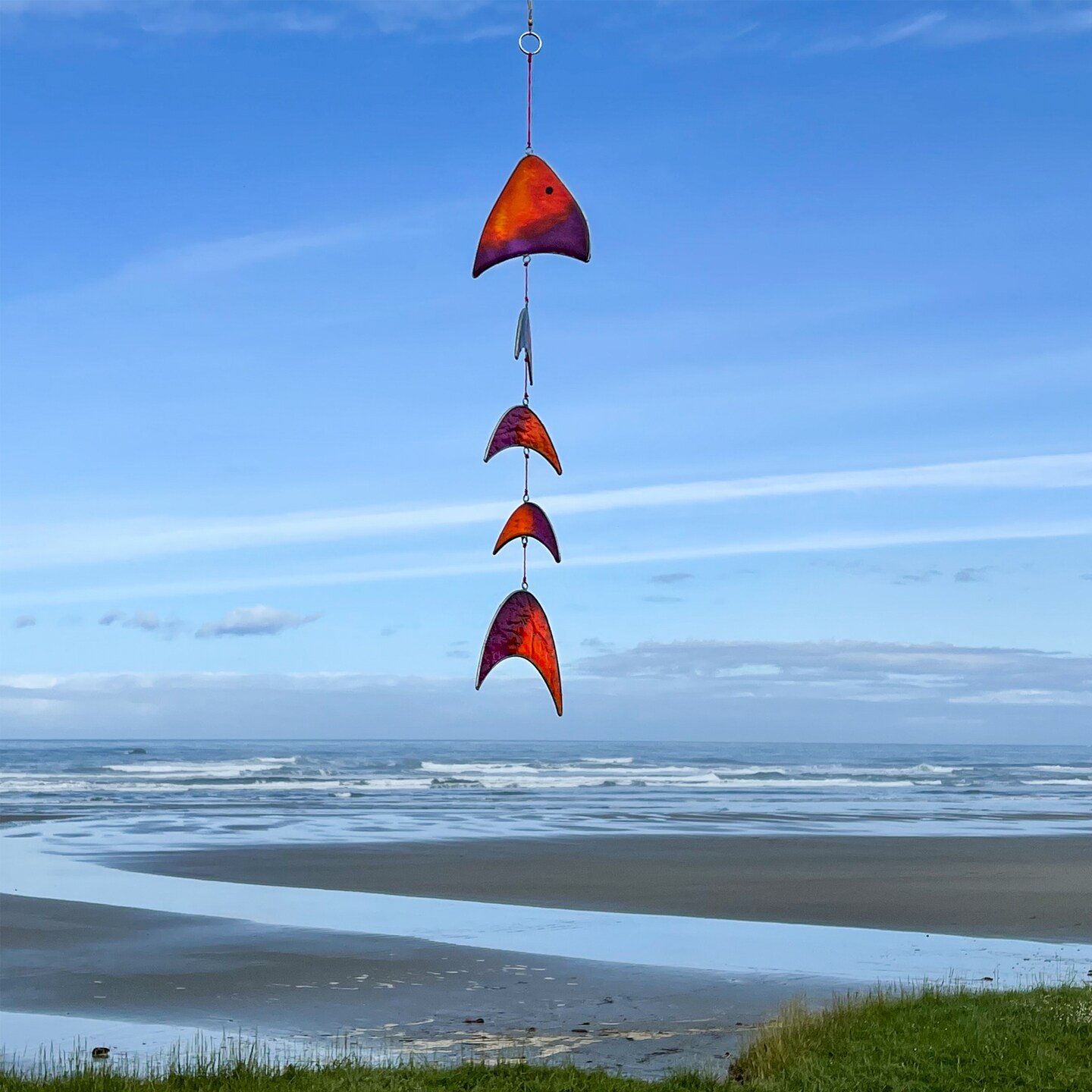 In the Breeze 7023 — Orange & Purple Resin Fish Hanging Mobile - Colorful Suncatcher