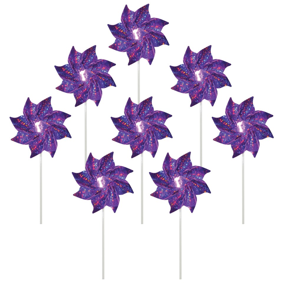 In the Breeze 2712 Purple Mylar Pinwheels - Sparkly Purple Spinners - Great Party Favor or Decoration - 8 Piece Bags
