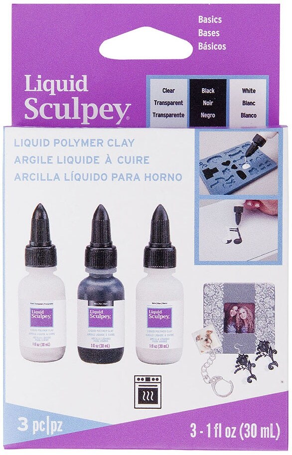 Sculpey Liquid Polymer Clay Basics 3/Pkg-Clear, Black, White