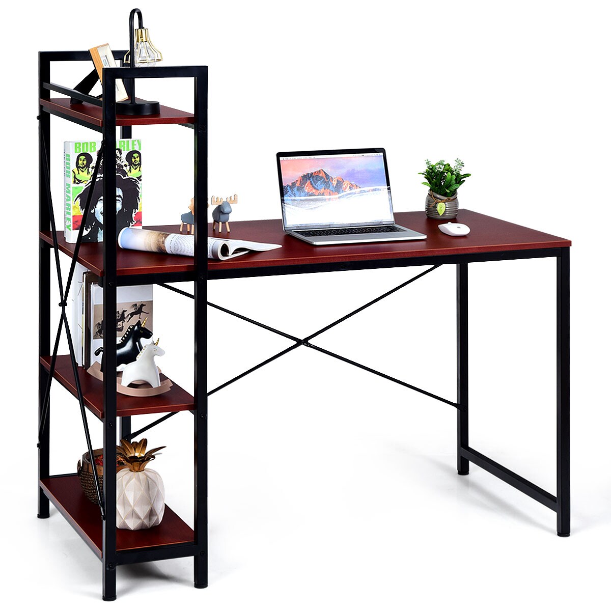 Costway 47.5&#x27;&#x27; Compact Computer Desk With 4-Tier Storage Bookshelves for Home Office