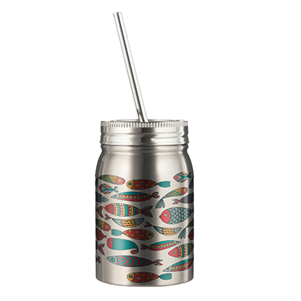 Glass Jar Cups with Lids and Stainless Steel Straws Drinking