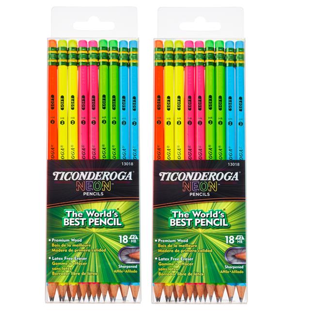 Dixon Ticonderoga Ticonderoga Neon Pencil for Grade K-12, Assorted Color - Pack of 2 - 18 Count