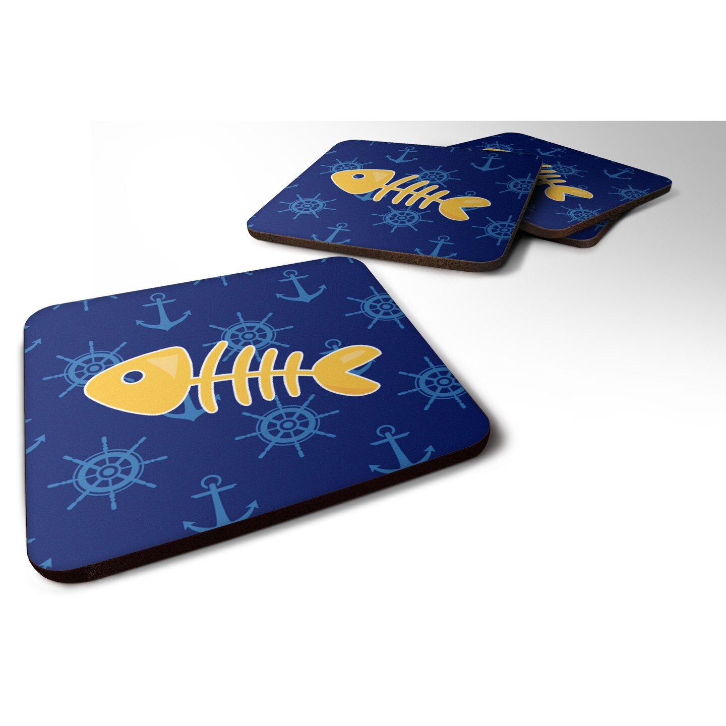 &#x22;Caroline&#x27;s Treasures Fish Bones Foam Coaster Set of 4, 3.5, Multicolor&#x22;