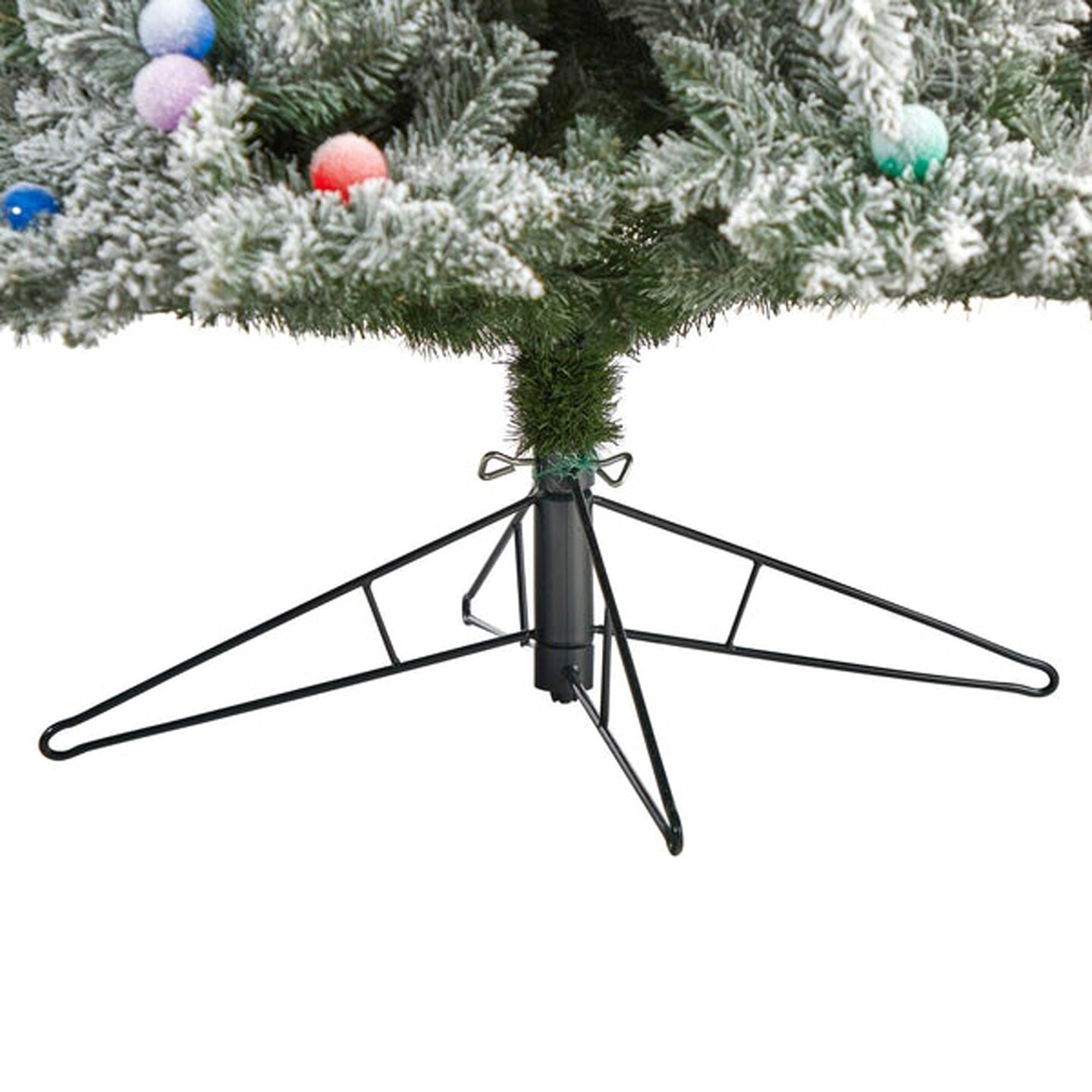 Nearly Natural Home Decorative 9.5&#x27; Flocked British Columbia Mountain Fir Artificial Christmas Tree with 150 Multi Color Globe Bulbs and 2297 Bendable Branches