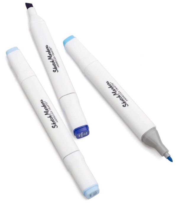 American Crafts - Sketch Markers Collection - Dual Tip - Chisel and Fine Point - Glacier 3 Pack 34007538