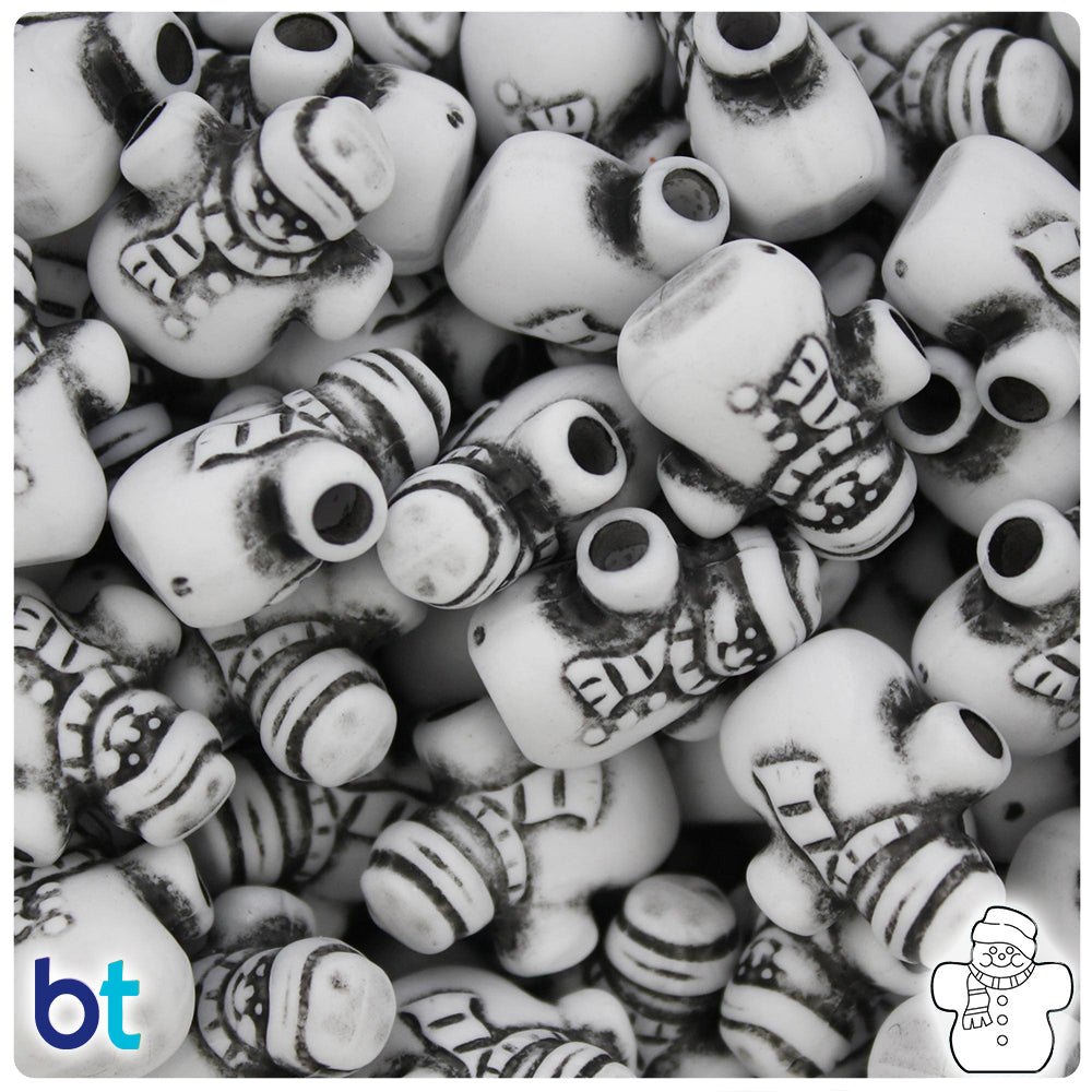 BeadTin White Antique 22mm Snowmen Plastic Pony Beads (24pcs)