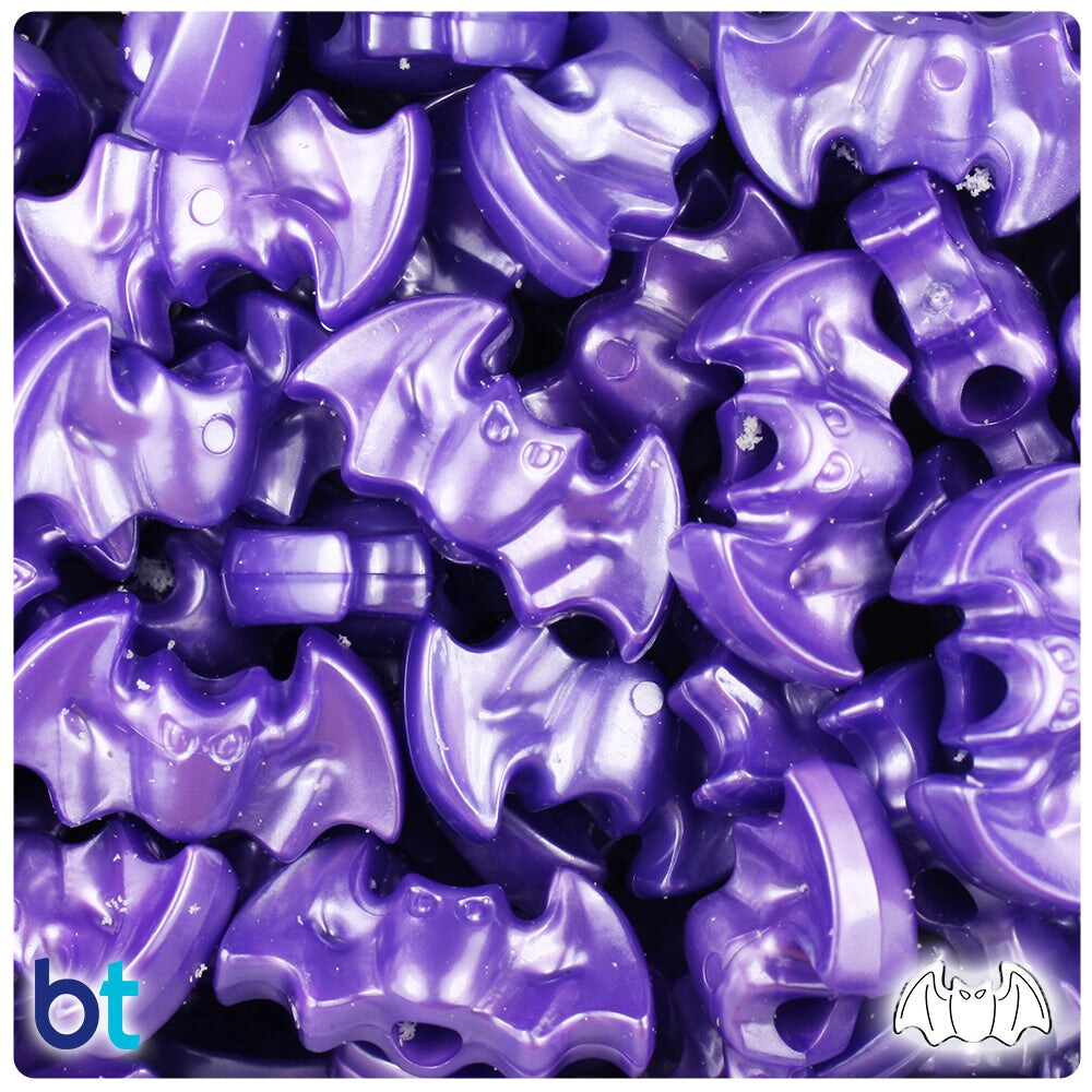 BeadTin Dark Purple Pearl 25mm Bat Plastic Pony Beads (24pcs)