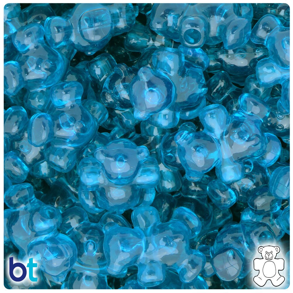 BeadTin Teal Transparent 25mm Teddy Bear Plastic Pony Beads (24pcs)