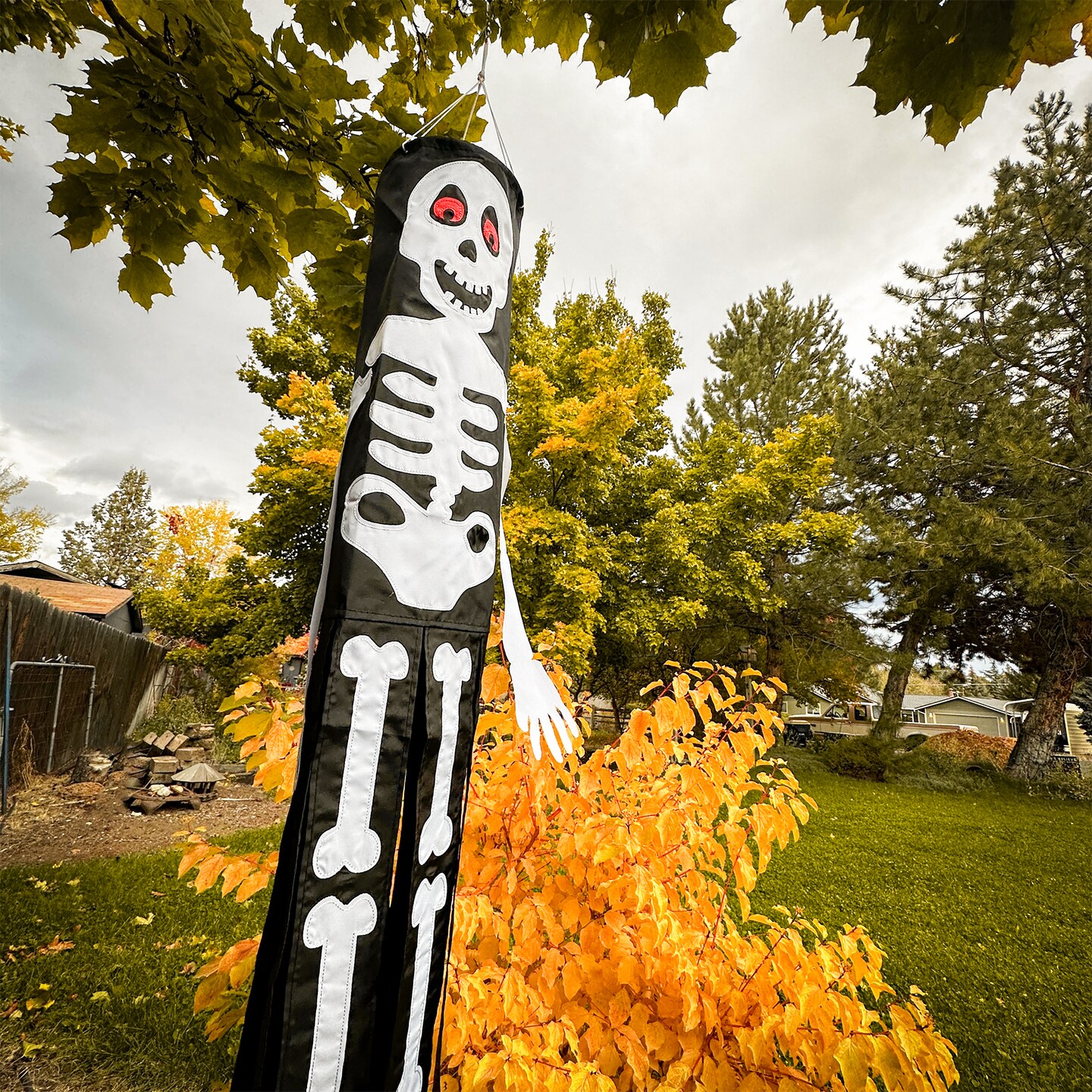 In the Breeze Lil&#x27; Bones Skeleton 40 Inch Windsock - Hanging Halloween Decoration - Outdoor Holiday Decor