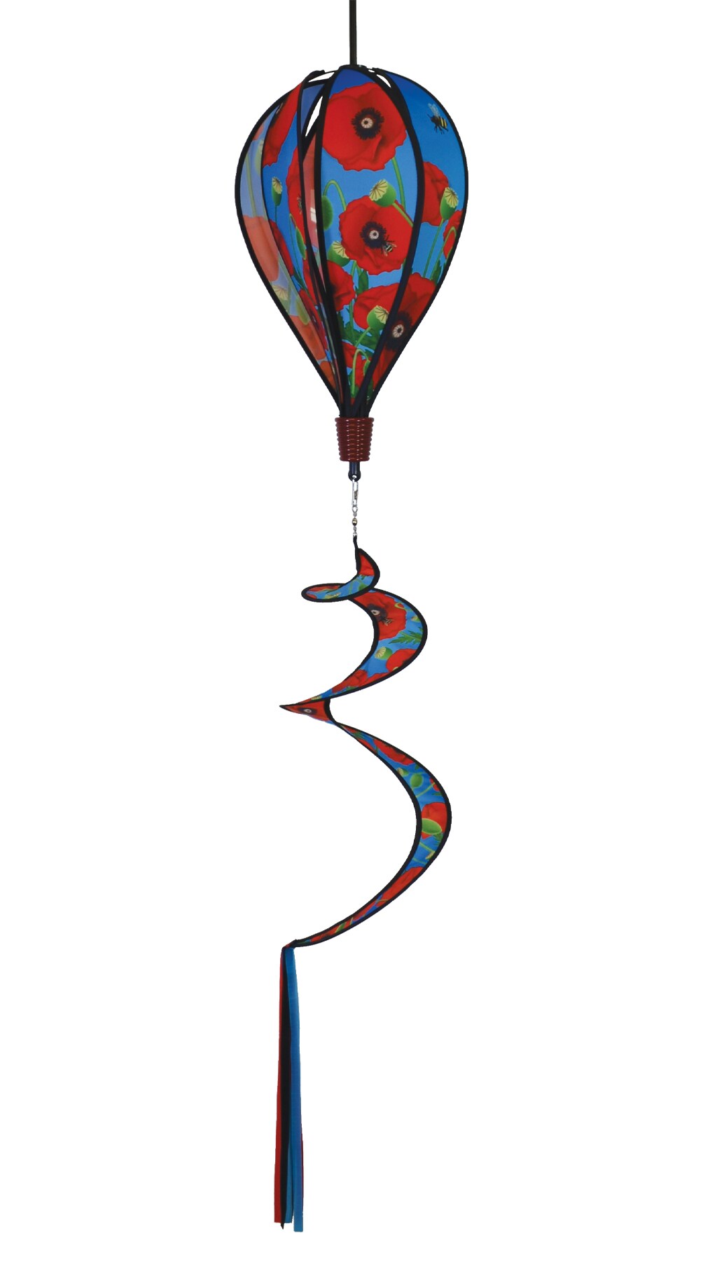 In the Breeze 0984 - Red Poppies Hot Air Balloon Spinner - Outdoor Hanging Decoration