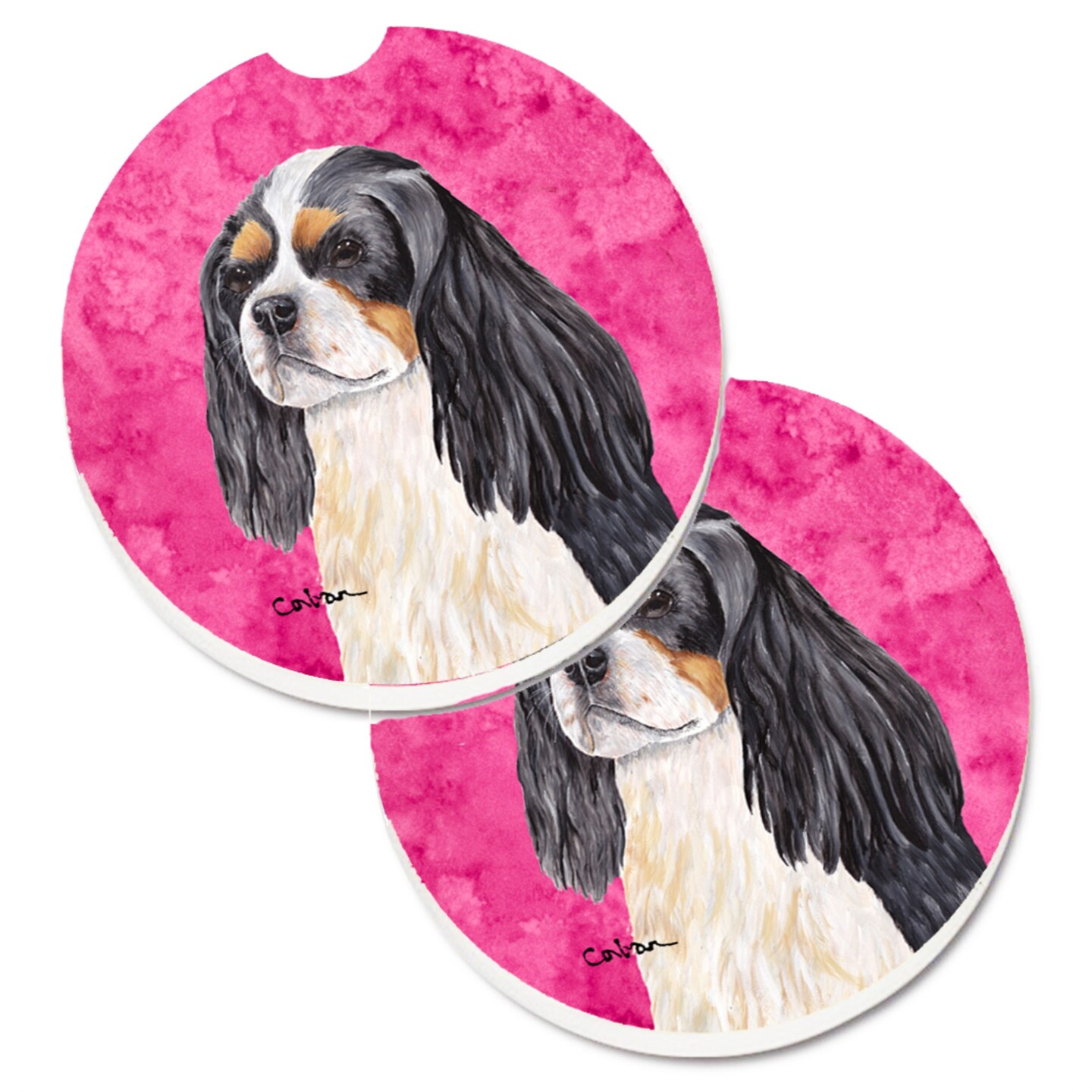 Caroline's Treasures Pink Cavalier Spaniel Set of 2 Cup Holder Car Coasters SC9120PKCARC, 2.56, Multicolor